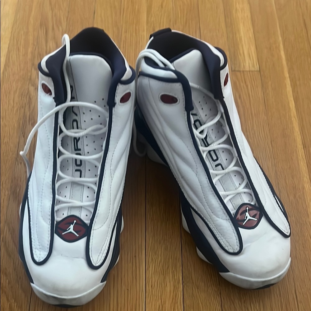 Men's White and Blue Jordan Shoes